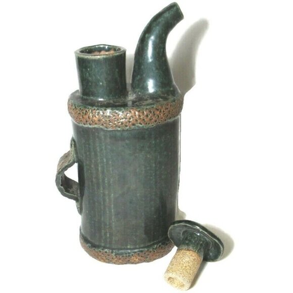 Green Glazed Teapot with Mushroom Lid Studio Art Pottery Unusual Style - Picture 9 of 12